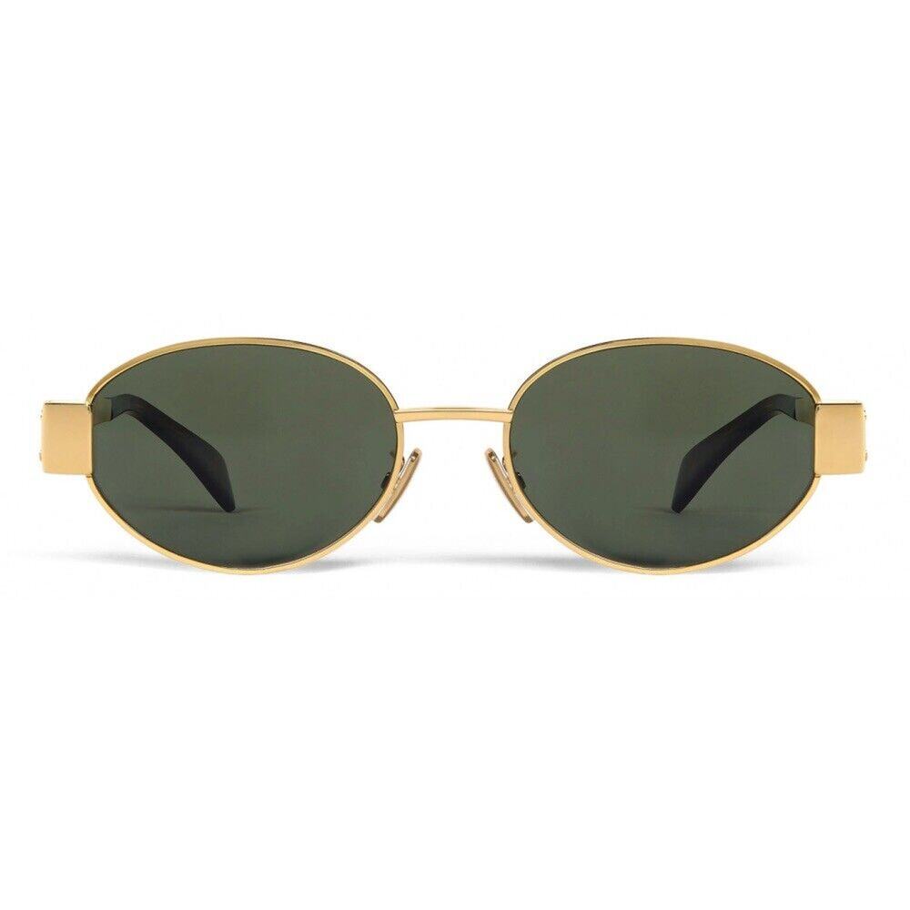 Celine CL40235U 30N Triomphe Metal Oval Sunglasses Gold Green Lens AUTHENTIC - Picture 3 of 7